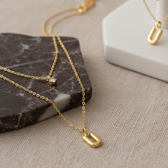 NWT A New Day 14K Gold Dipped Initial Necklace Set (A–Z) Cubic Zirconia - Picture 2 of 6